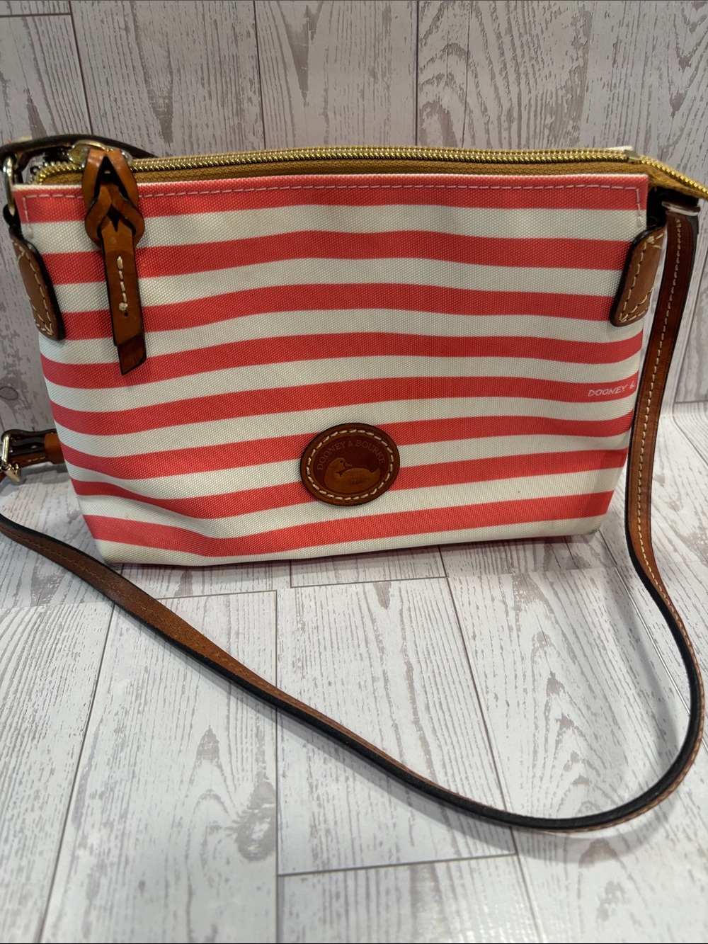 Dooney & Bourke Sullivan Striped Crossbody Pouchette โ Watermelon Pink & White